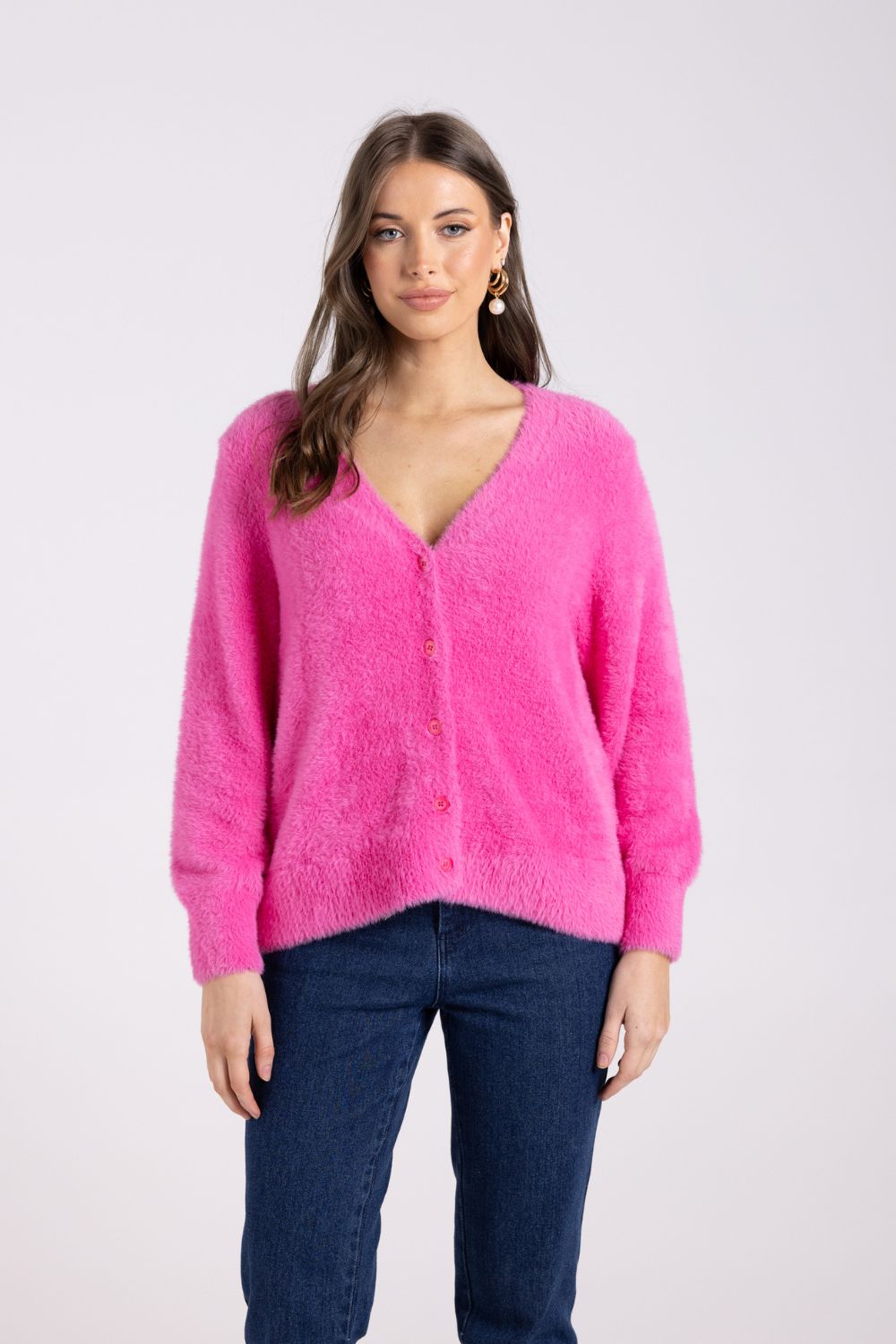 Fluffy Cardigan | Bright Pink