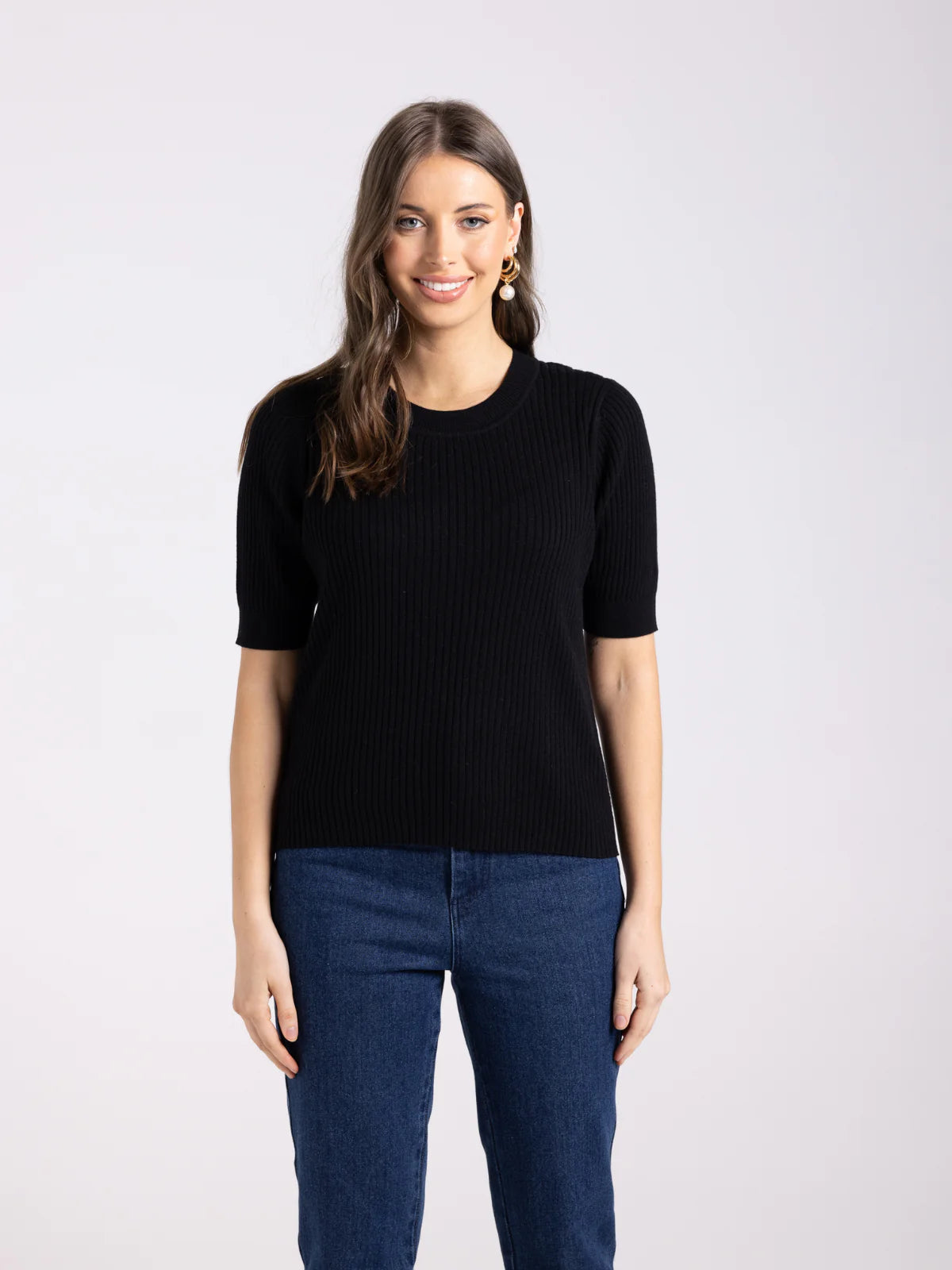 Fluffy Short Sleeve Crew | Black