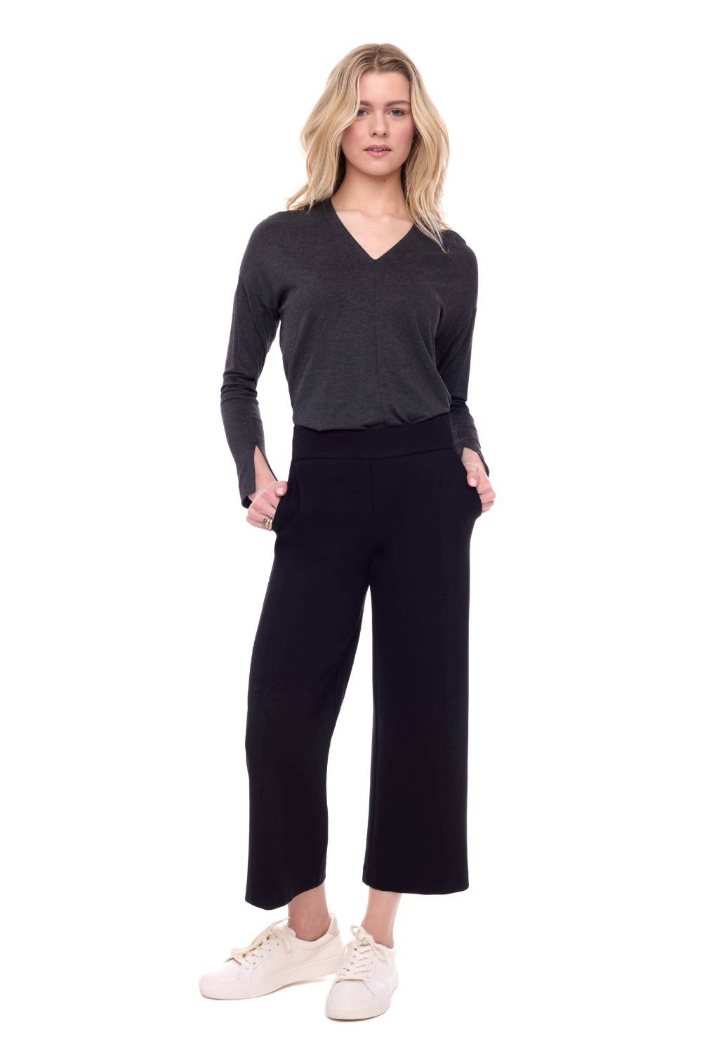 Solid Ponte Gaucho Pant | Black
