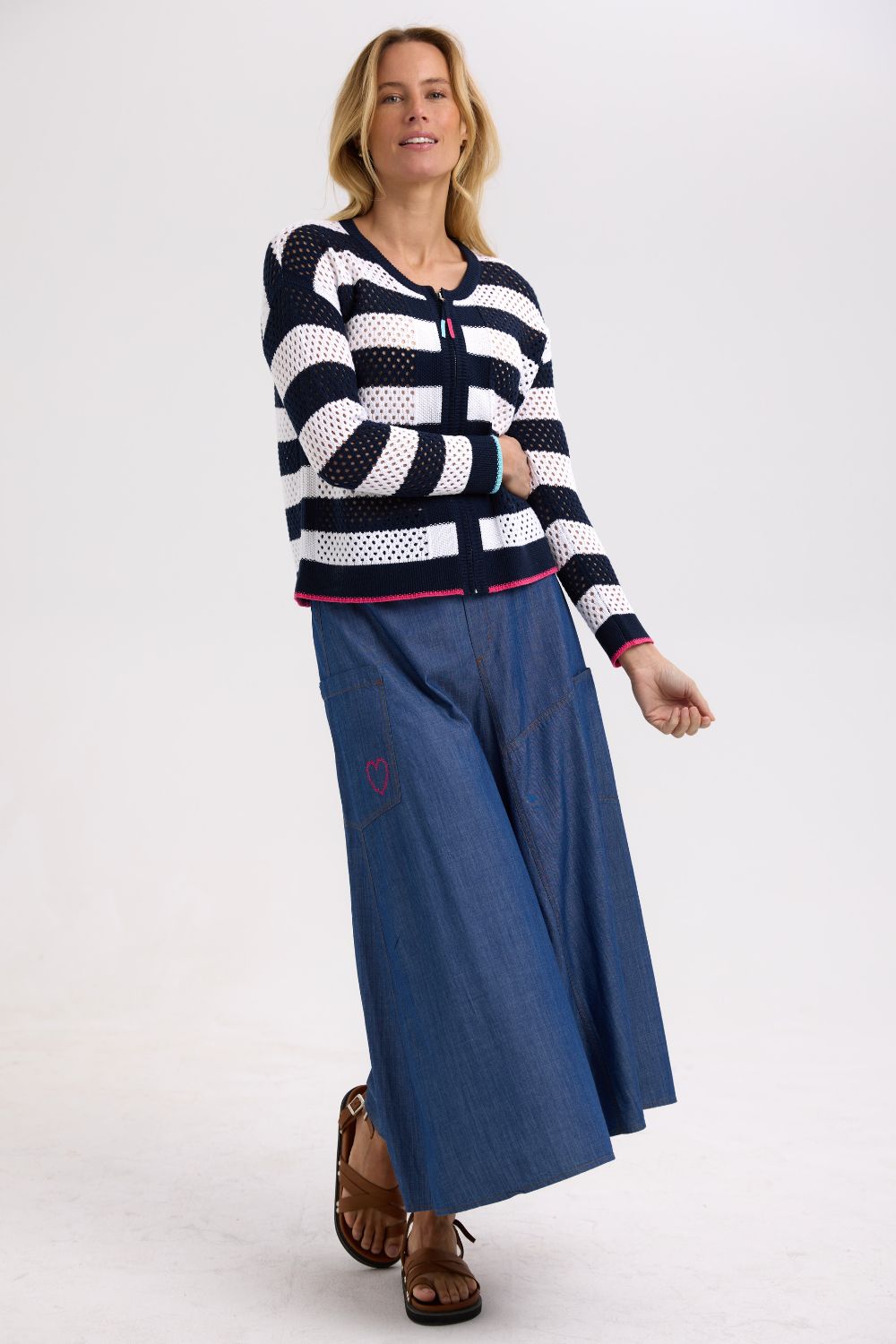 Pointelle Zip Cardi | Navy