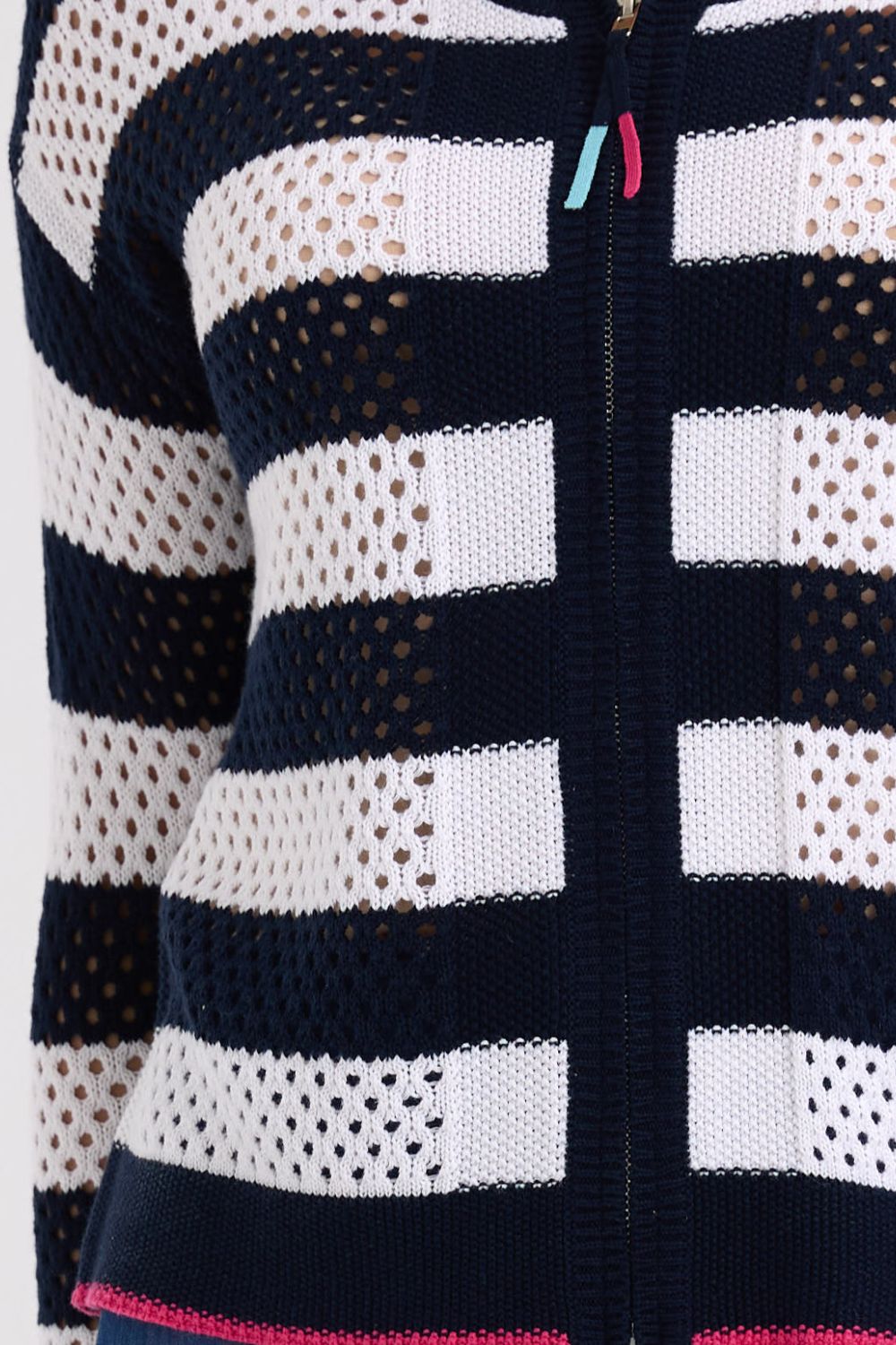 Pointelle Zip Cardi | Navy