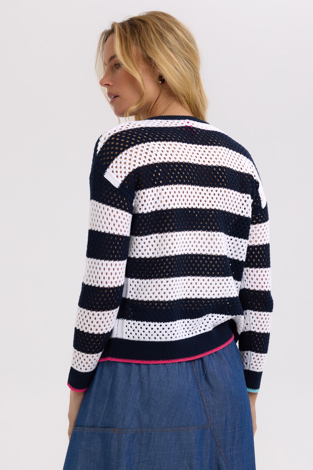 Pointelle Zip Cardi | Navy