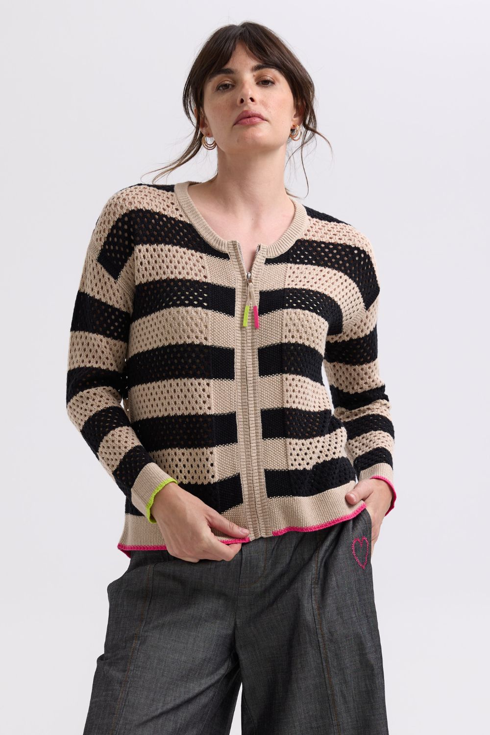Pointelle Zip Cardi | Latte