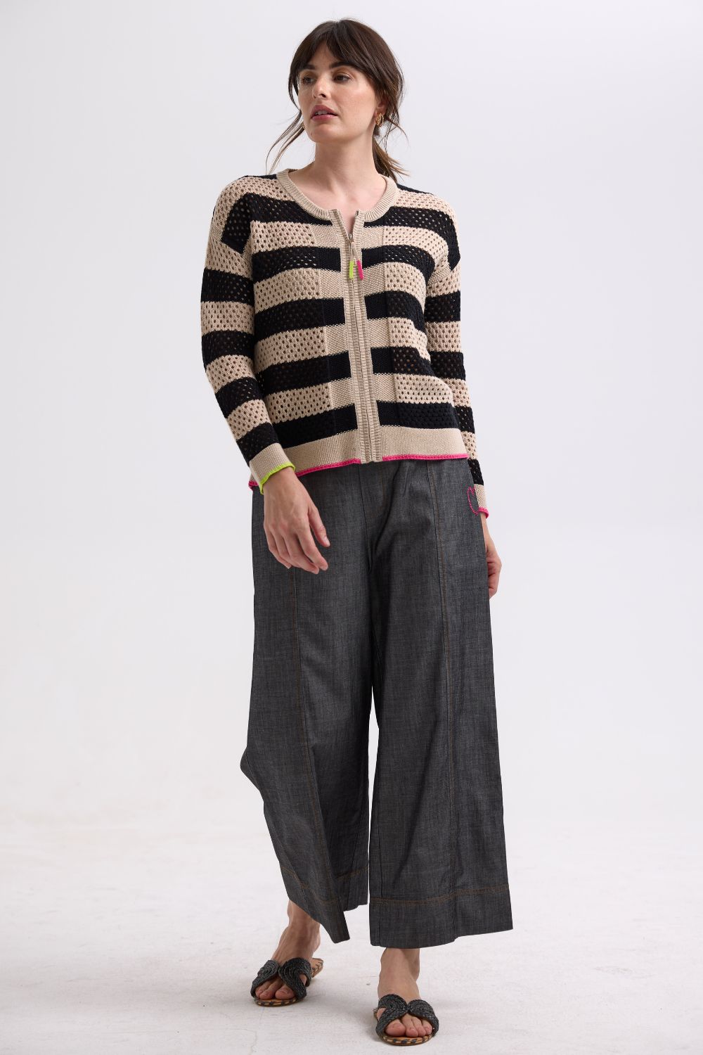Pointelle Zip Cardi | Latte