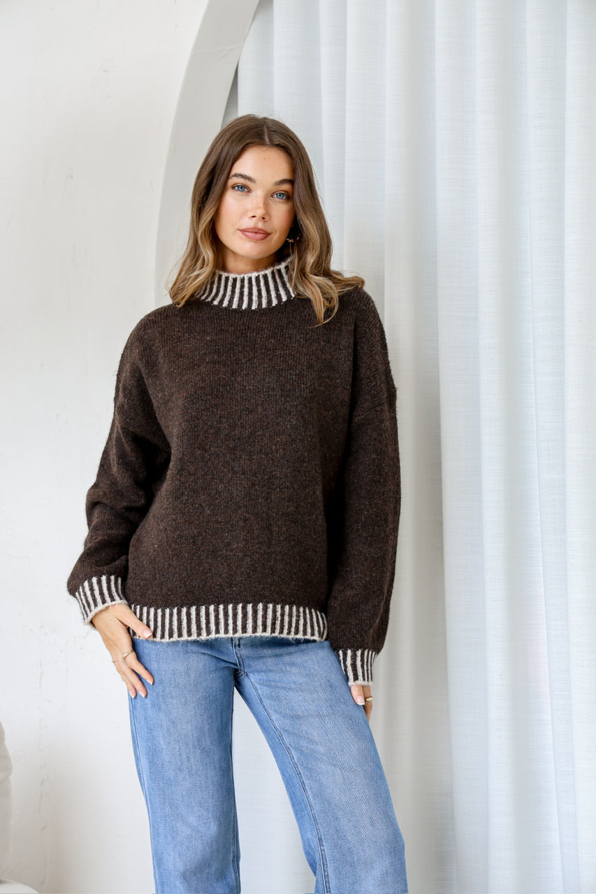 Tilly Blanket Stitch Jumper | Chocolate