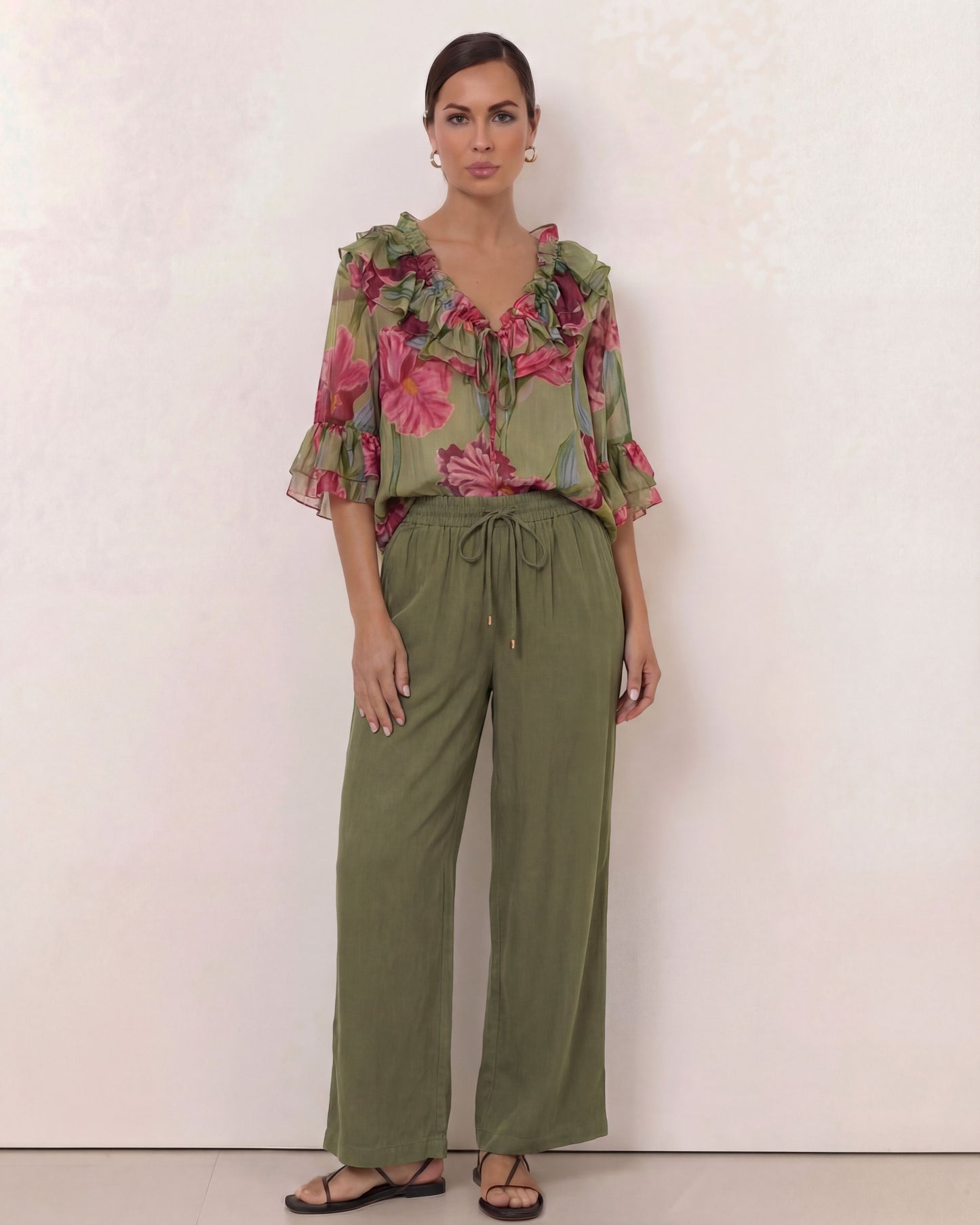 Cupro Elastic Waist Pant | Khaki