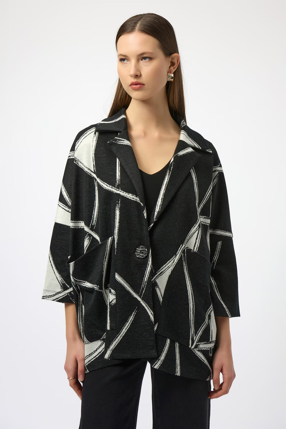 Abstract Print Jacket with Pockets