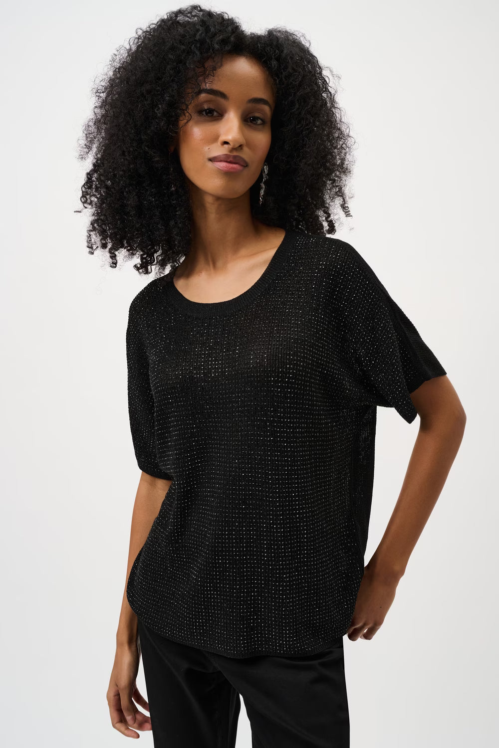Embellished Crew Neck Tee | Black