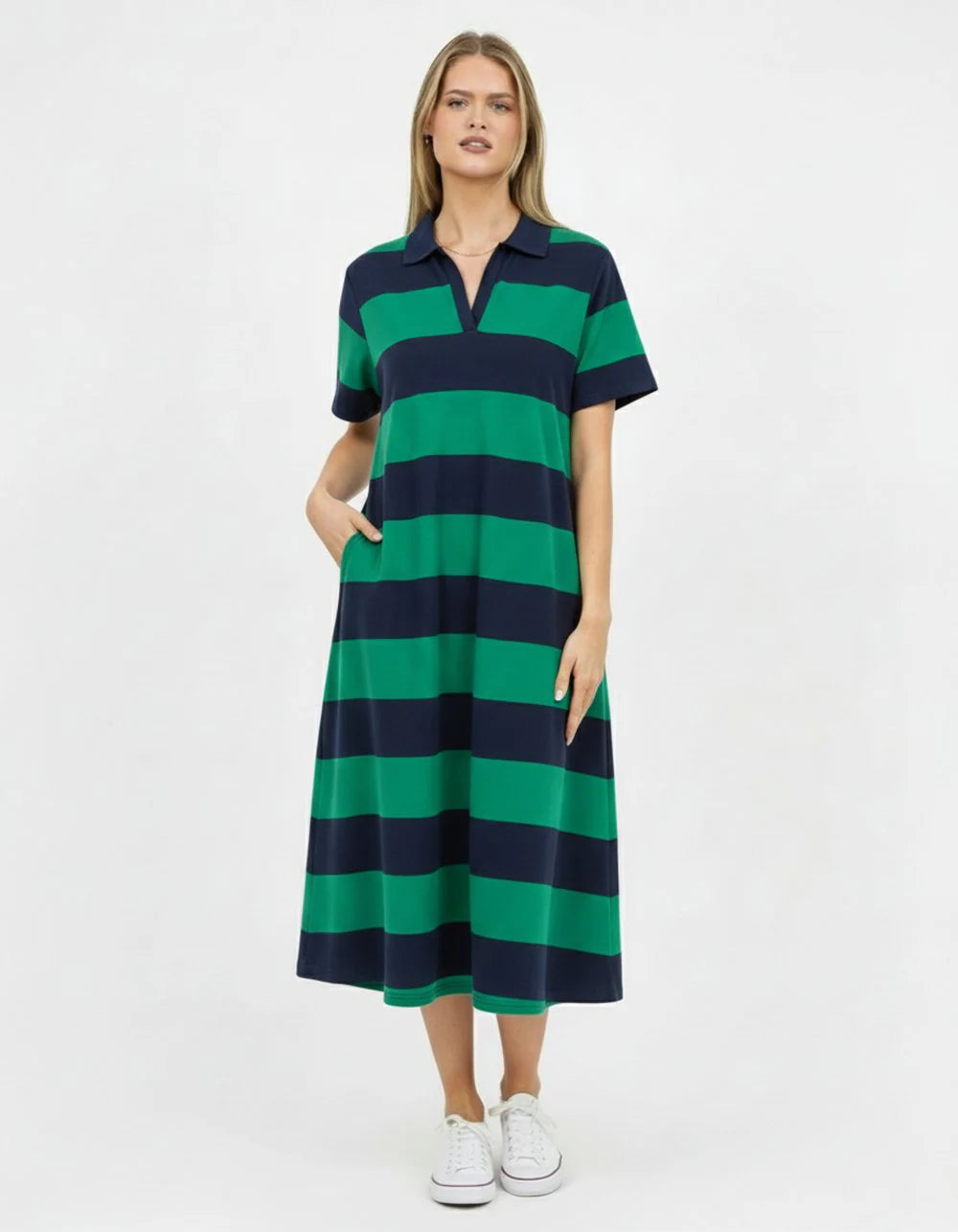 Polo Stripe Dress | Green/Navy