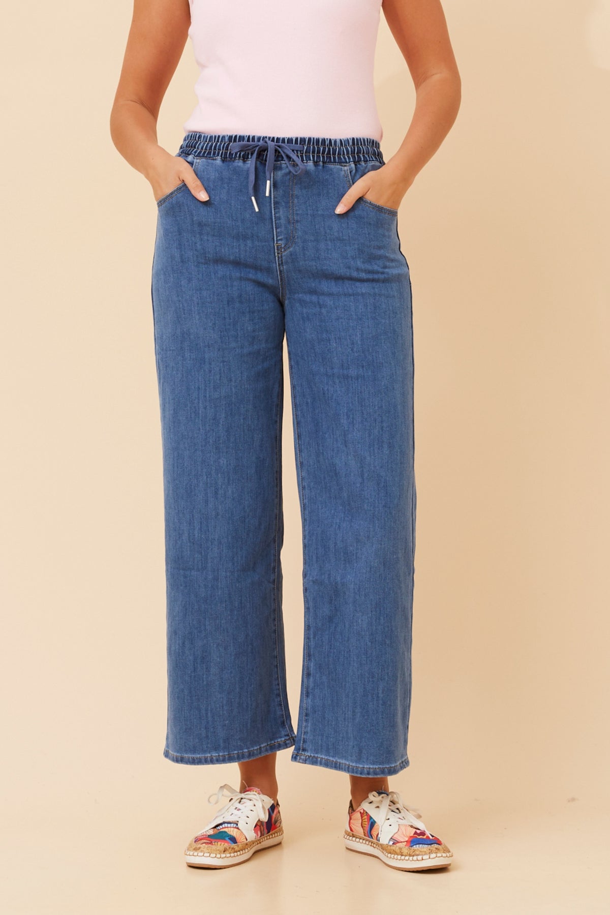 Wide Leg Draw String Pant | Denim