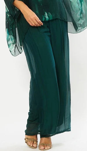 Silky Wide Leg Pants | Dark Green