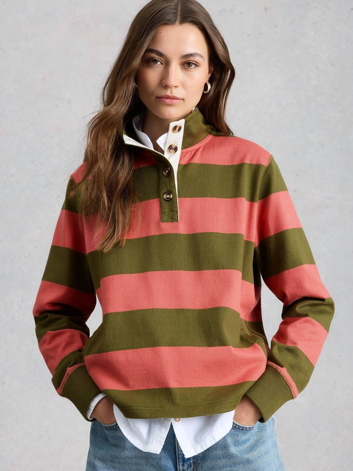 Bobby Button Stripe Sweat | Green Multi