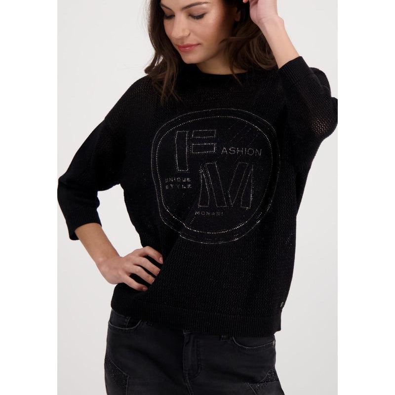 Net+Lurex Sweater | Black-Monari-Shop 12 Bendigo