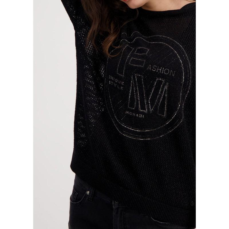 Net+Lurex Sweater | Black-Monari-Shop 12 Bendigo