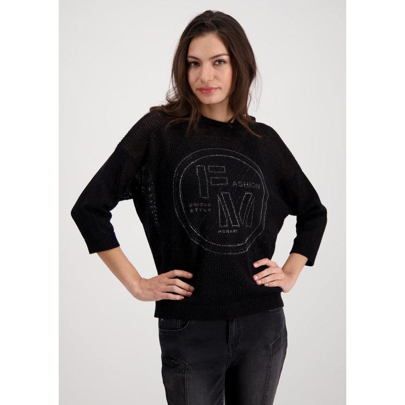 Net+Lurex Sweater | Black-Monari-Shop 12 Bendigo