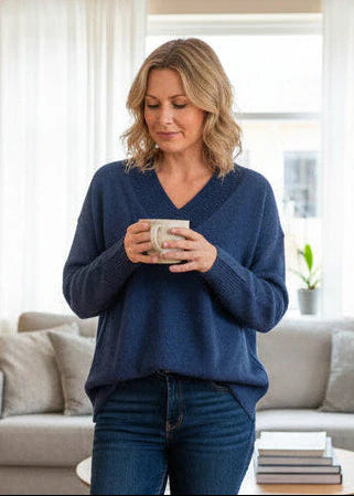 Hannah Oversized V-Neck Knit | Soft Blue