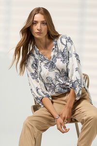 Blue Print Blouse | Silky/White