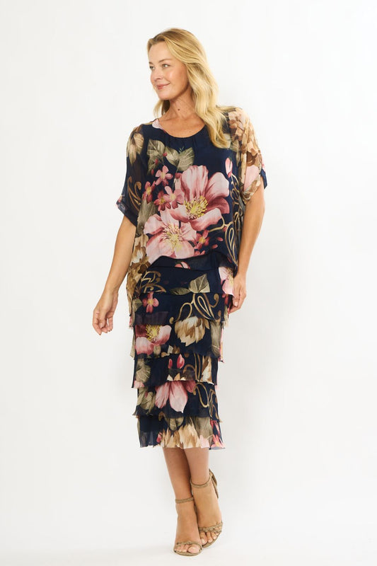 Layered Dress | Navy/Pink Floral