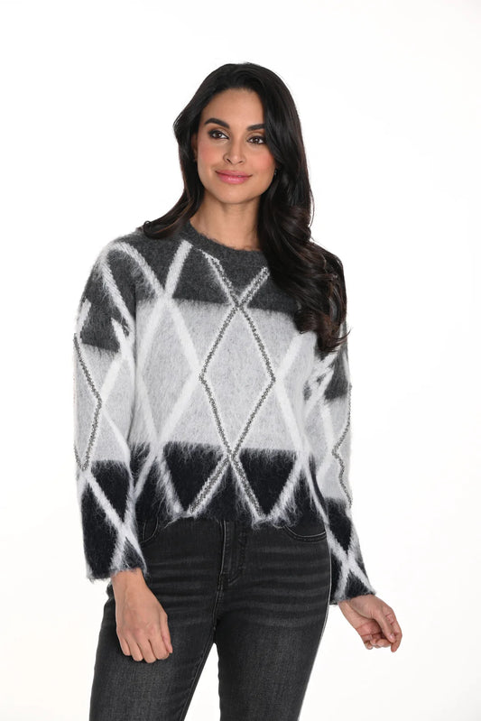 Knit Sweater With Rhinestone | Grey/Black