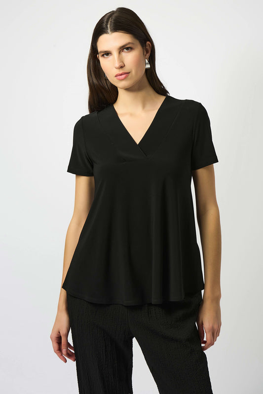 Silky Knit Vee Neck Top | Black