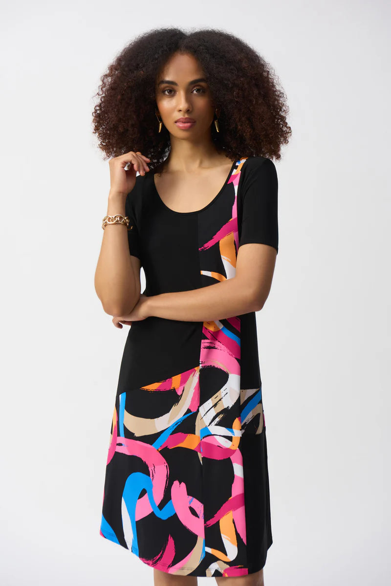 Abstract Print Trapeze Dress | Black/Multi