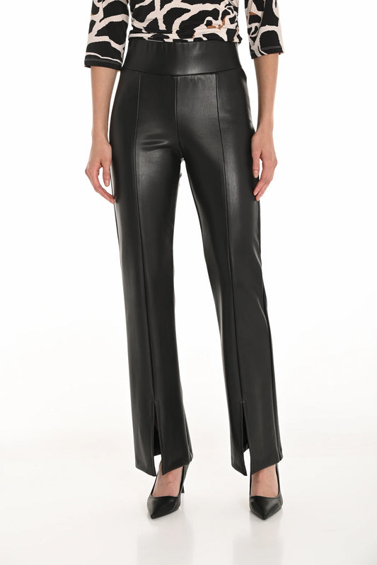 High Waisted Faux Leather Split Centre Pant  |  Black