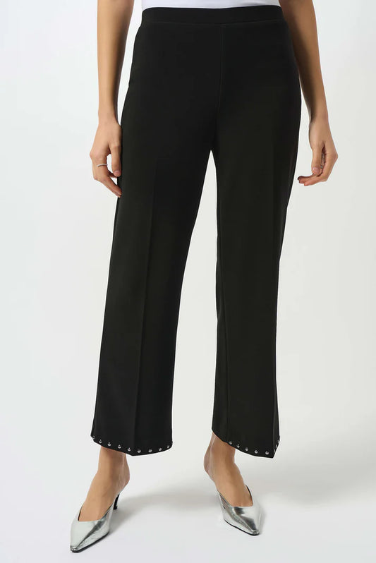 Silky Embellished Wide Pull On Pants  |  Black