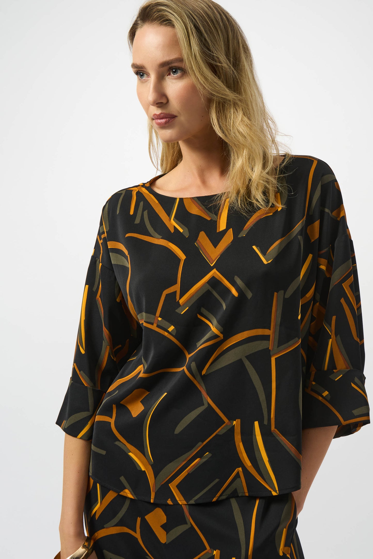 Recycled Woven Geometric Print Boxy Top | Black Multi