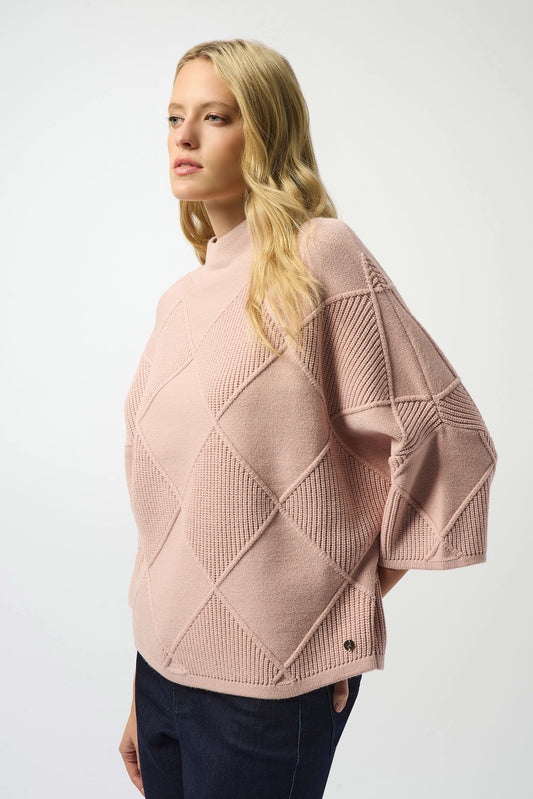 Textured Mock Turtle Neck Sweater | Pink
