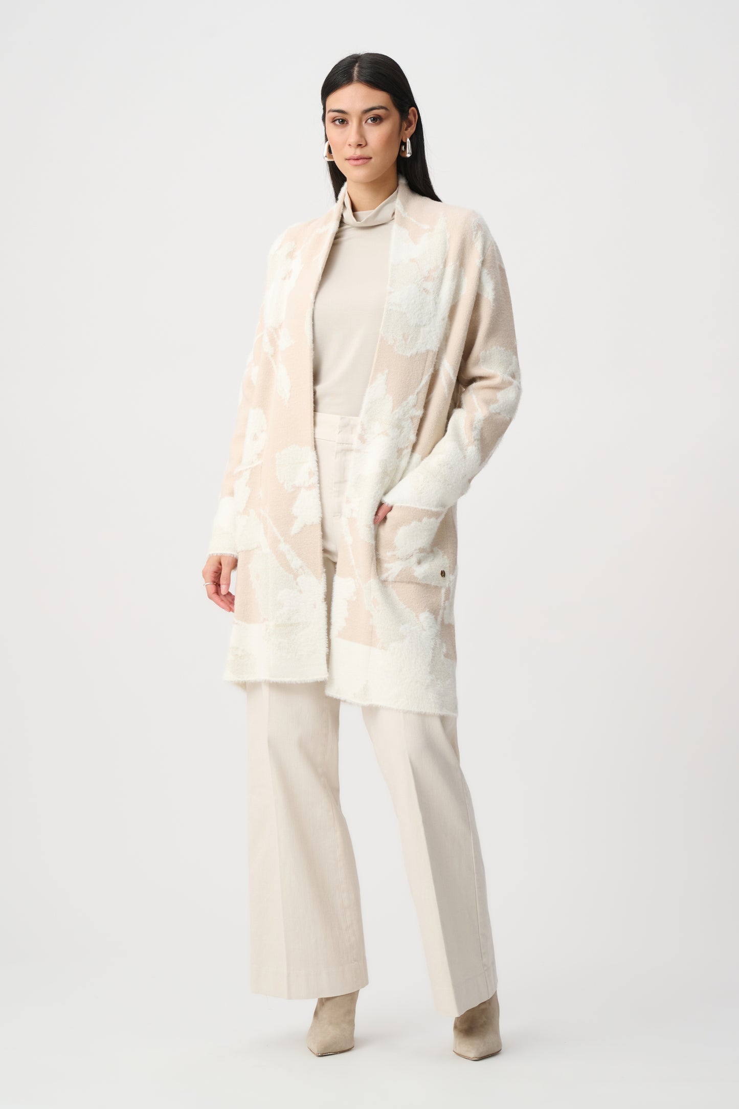 Abstract Jacquard Long Cardigan | Champagne