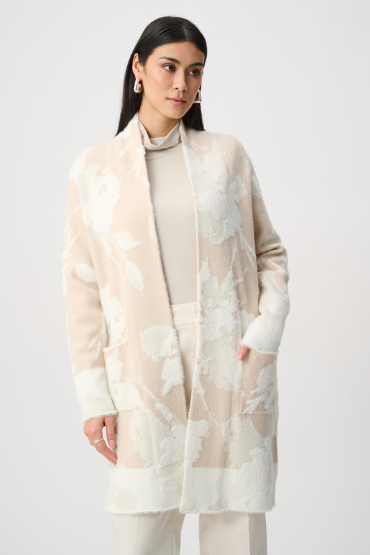 Abstract Jacquard Long Cardigan | Champagne