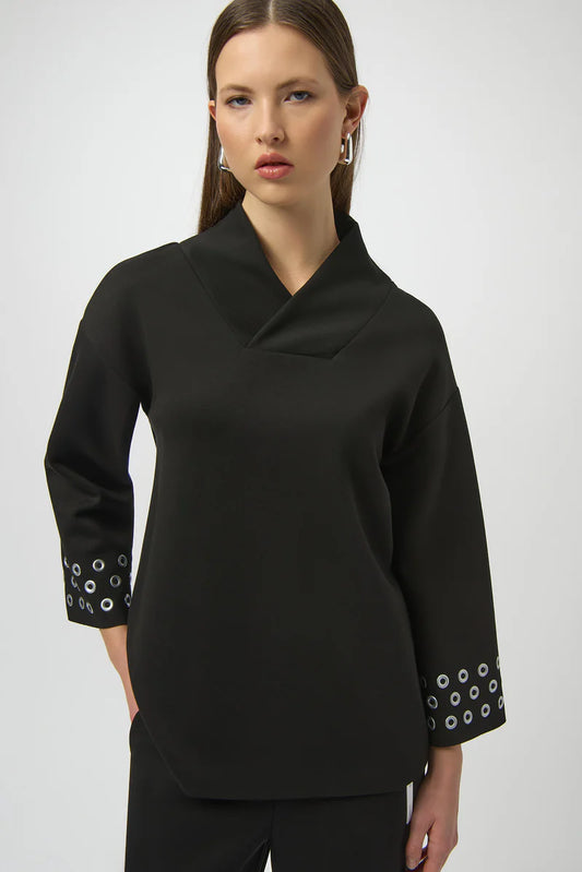 Grommet Detail 3/4 Sleeve Top | Black