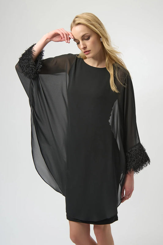 Fringe Detail  Batwing Dress | Black