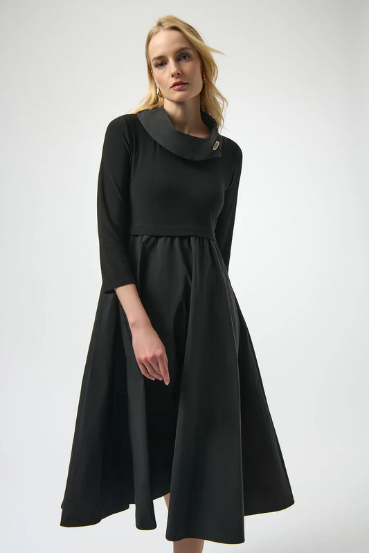 Cowl Collar Spliced Memory Dress | Black
