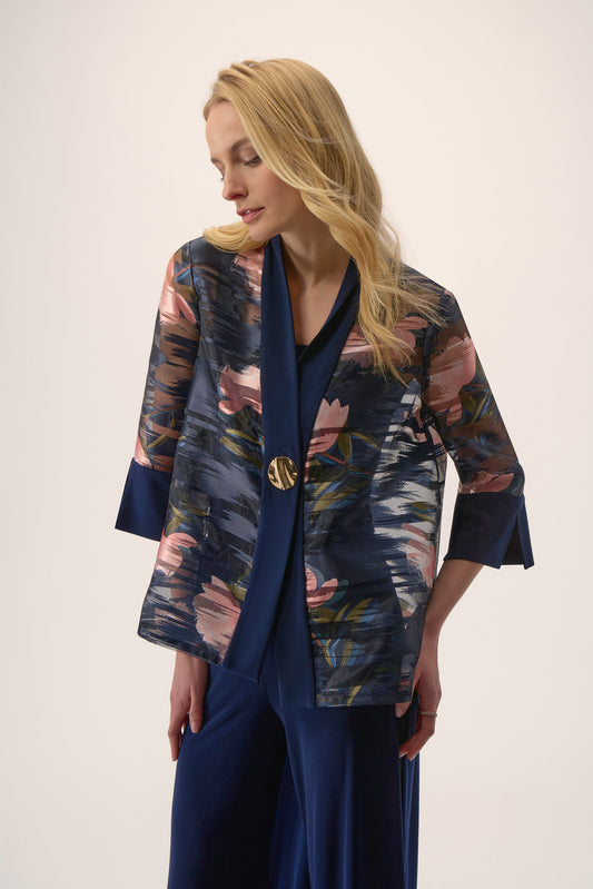 Jacquard Organza  Print Swing Jacket | Midnight Blue/Multi