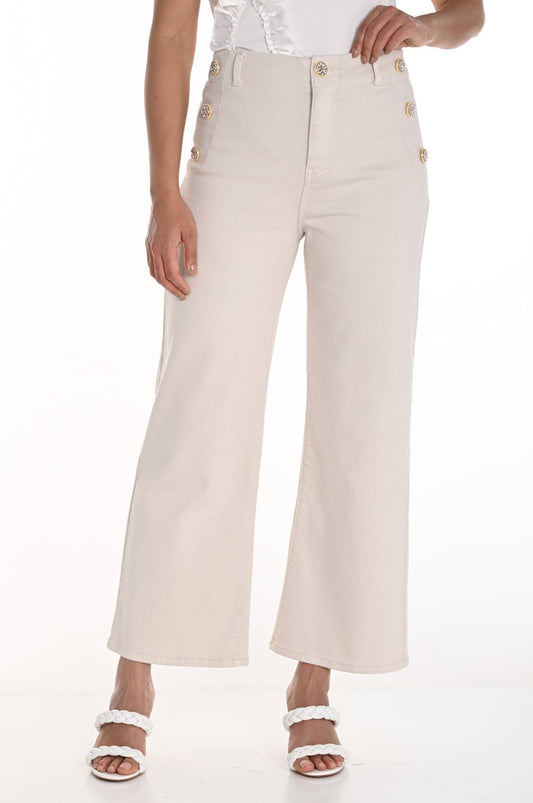 Wide Leg Button Trim Jean | Light Beige