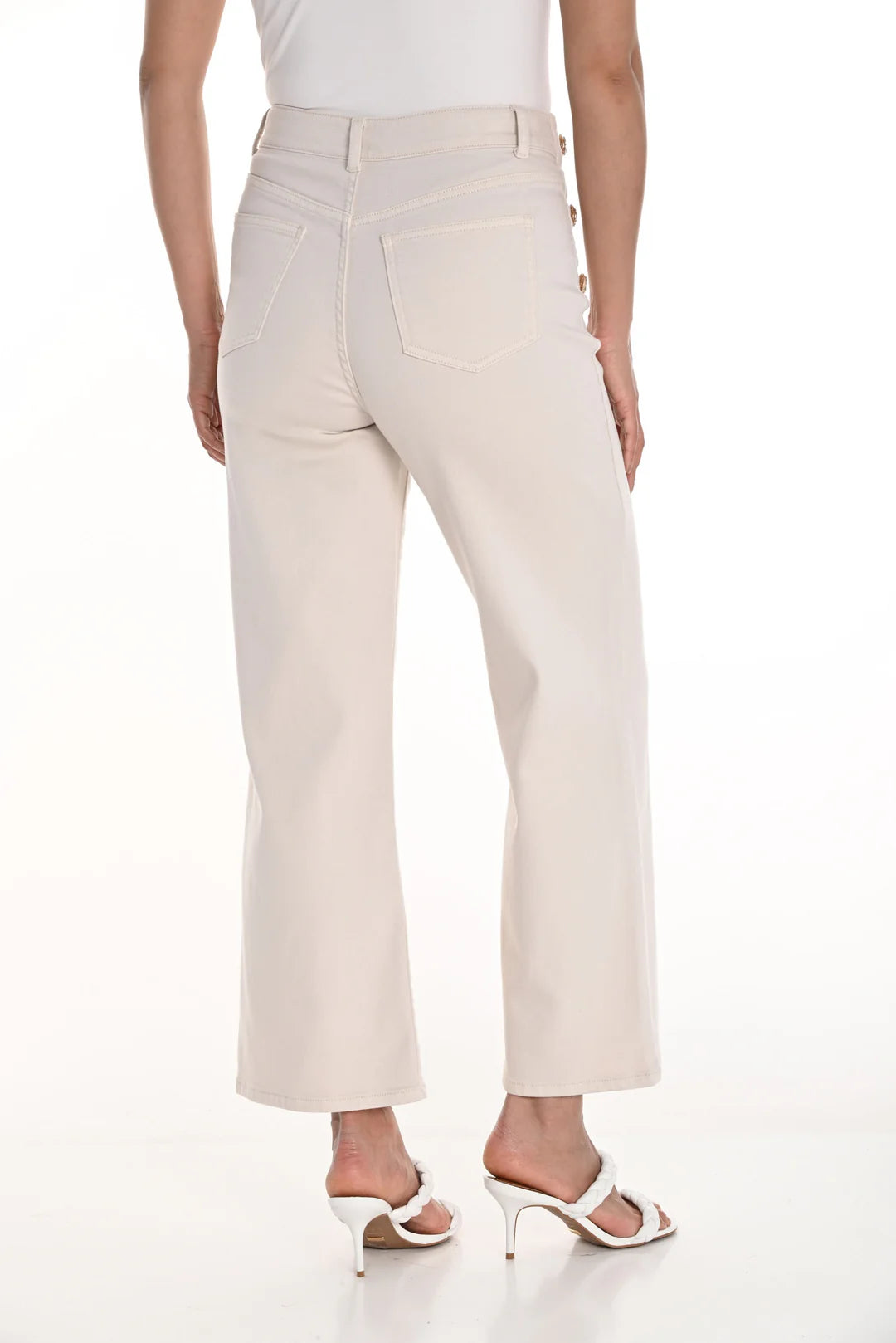 Wide Leg Button Trim Jean | Light Beige