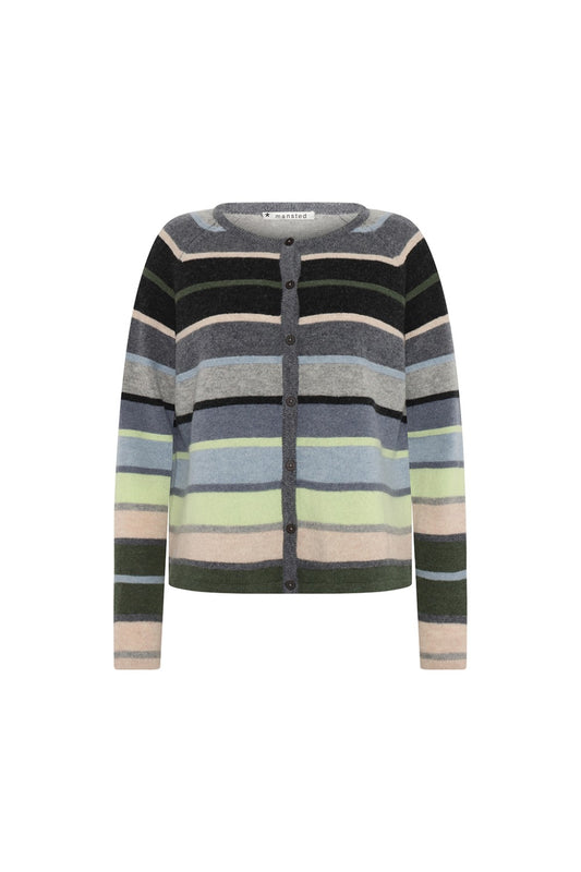 Amina Striped Lambswool Cardi | Grey