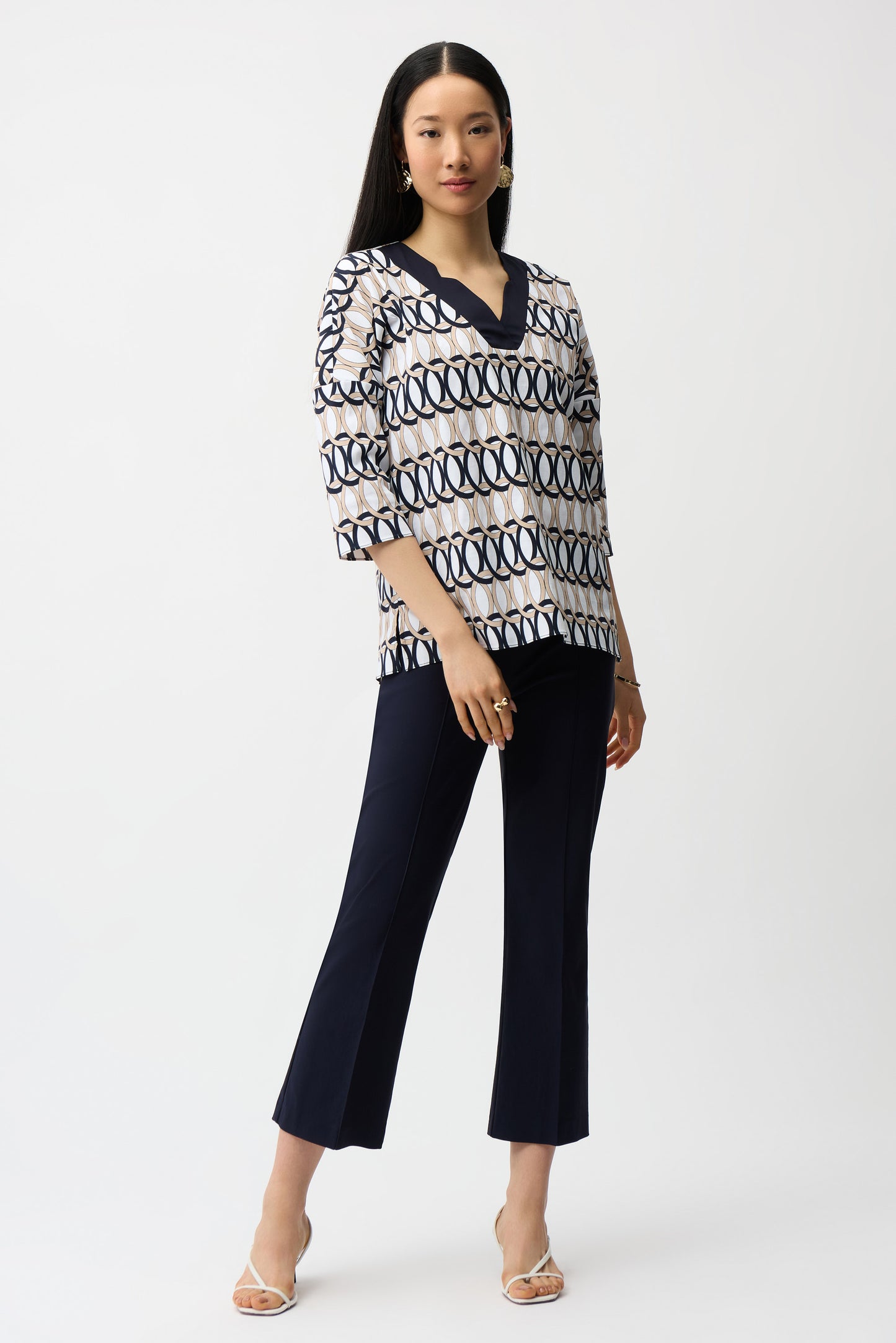 Stretch Poplin Geometric Print Tunic | Vanilla/Multi