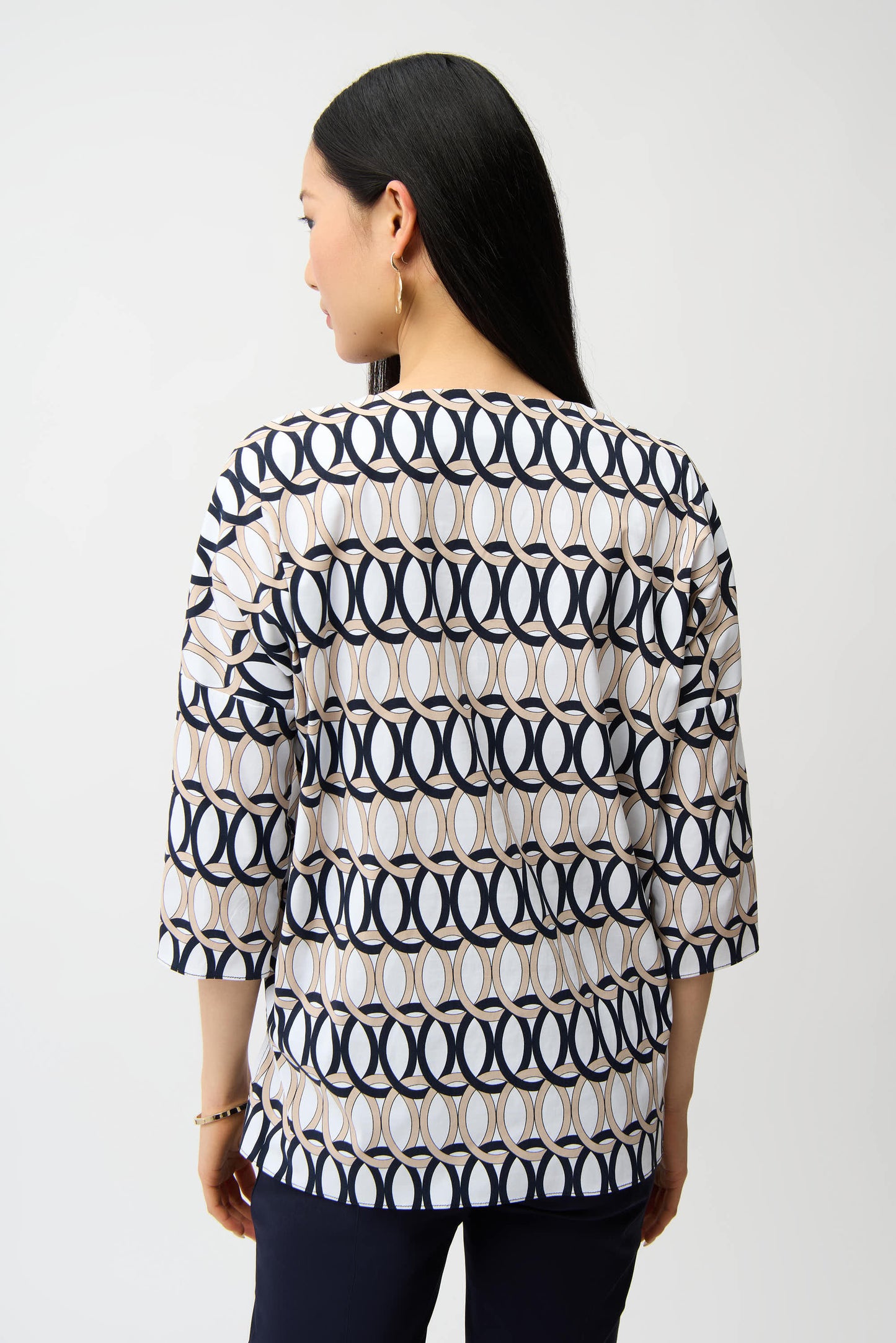 Stretch Poplin Geometric Print Tunic | Vanilla/Multi