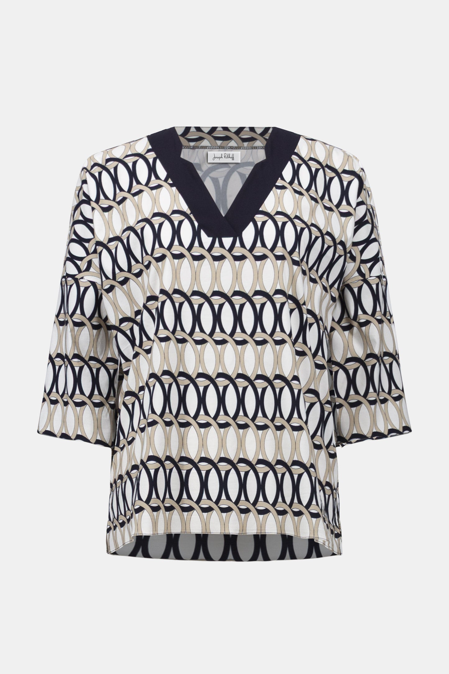 Stretch Poplin Geometric Print Tunic | Vanilla/Multi