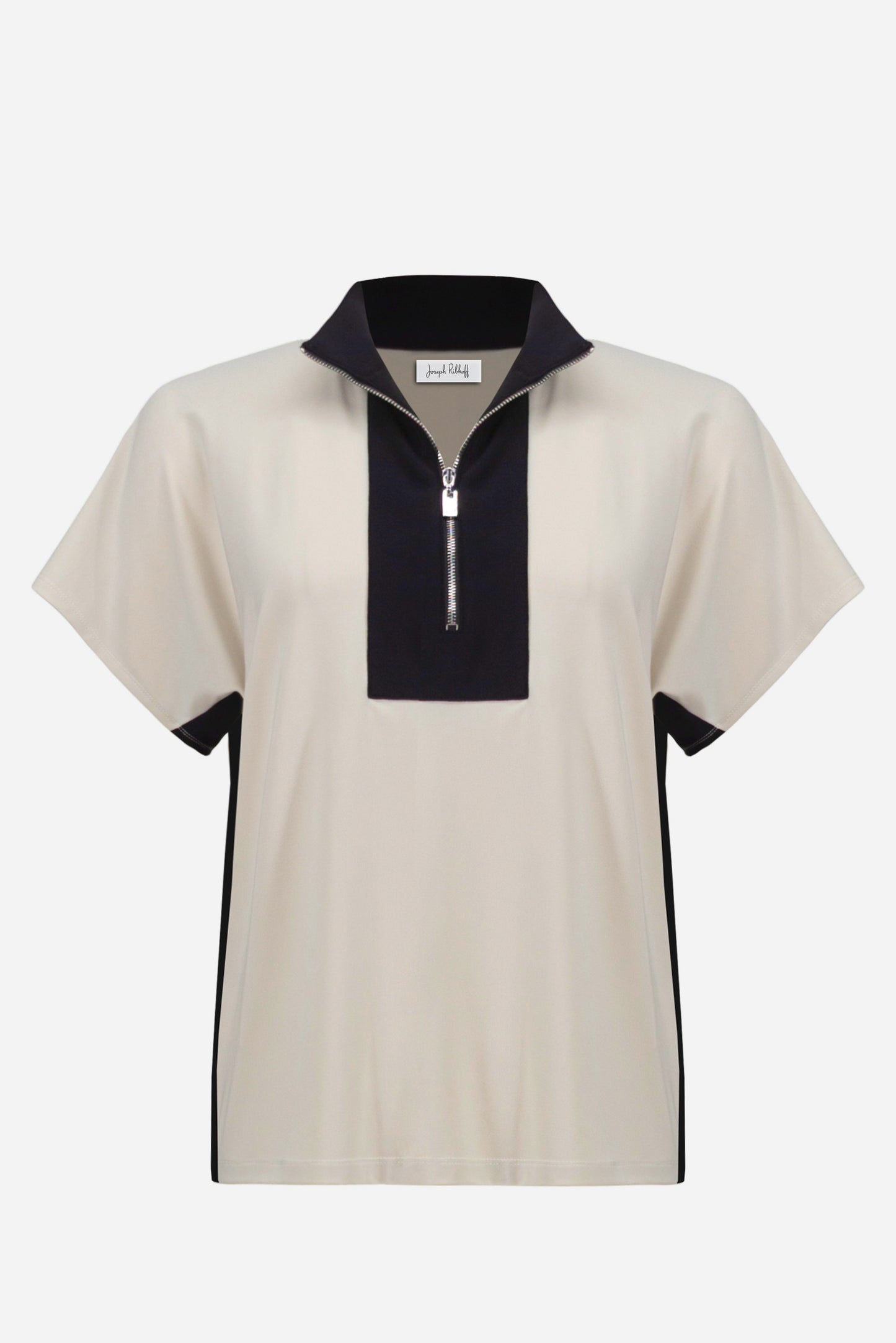 Color Block Top With Zip Collar | Moonstone/Black