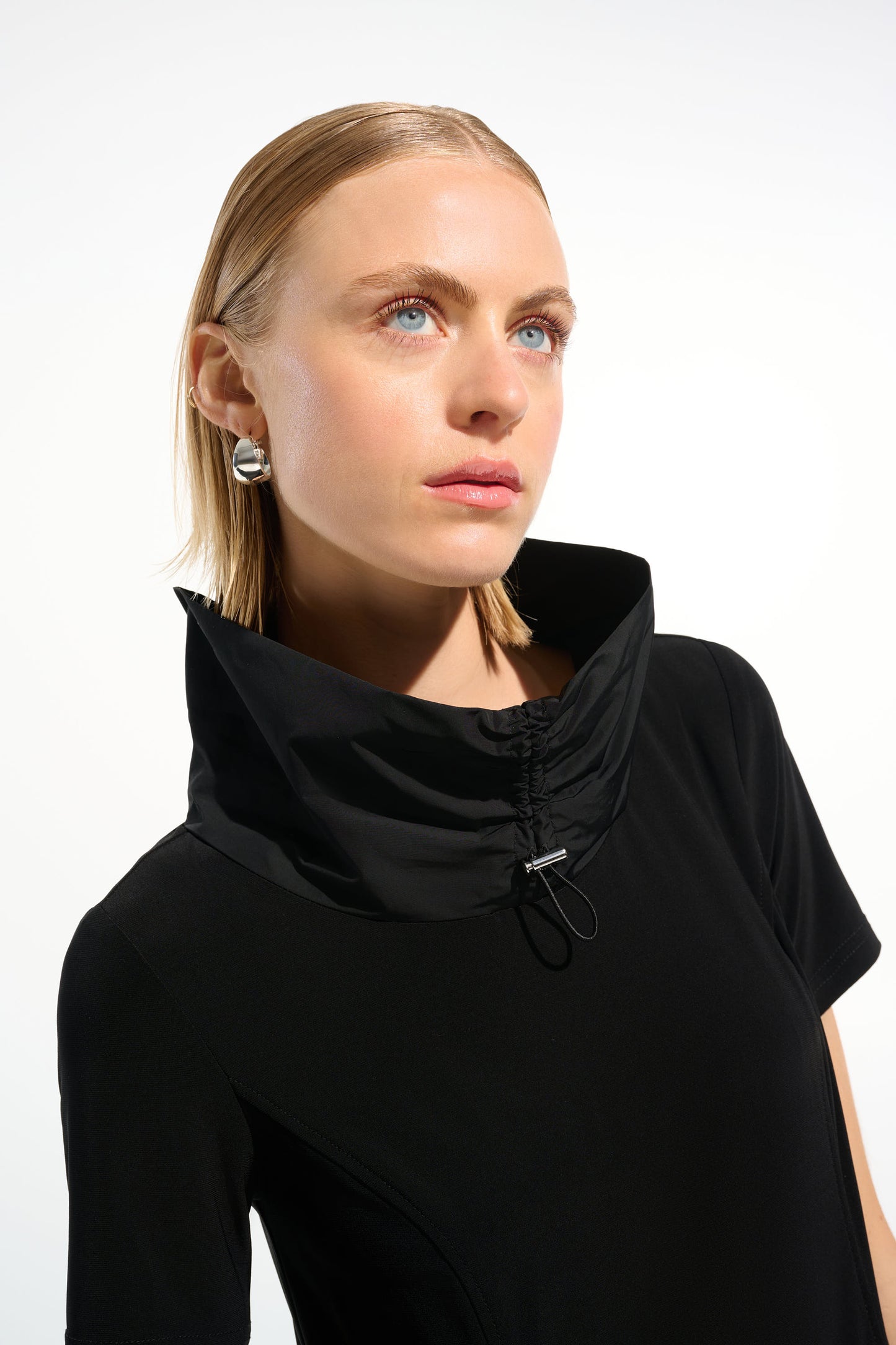 Silky Knit Cocoon Dress With Memory Funnel Collar | Black