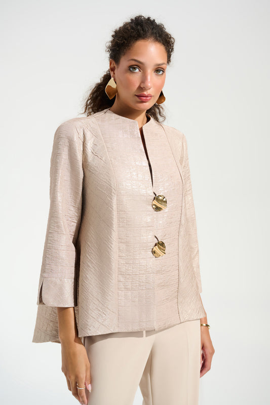 Foiled Jacquard Trapeze Jacket With Statement Button | Sand