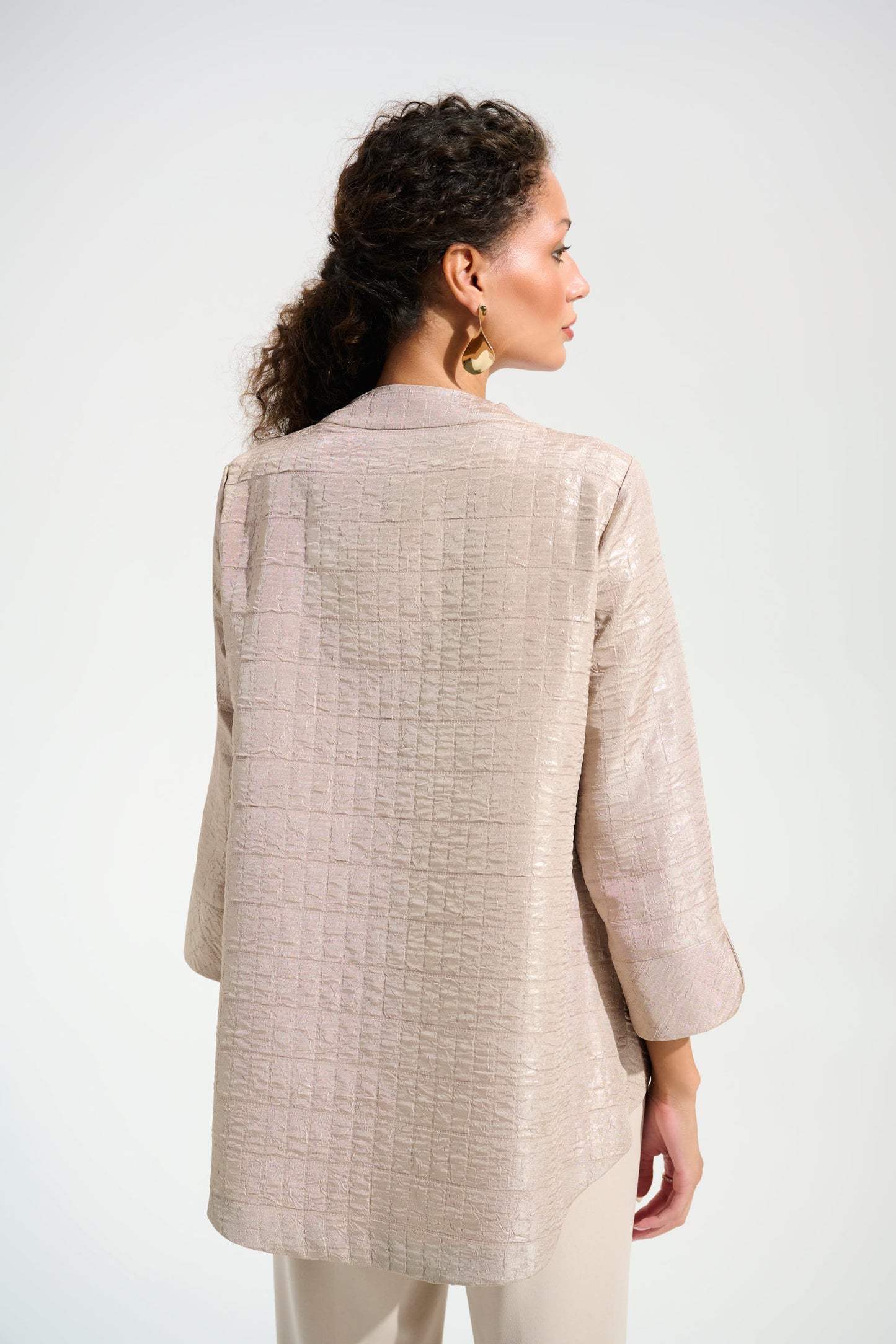 Foiled Jacquard Trapeze Jacket With Statement Button | Sand