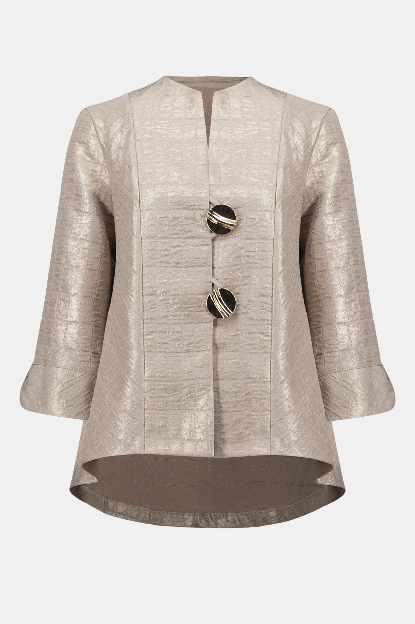Foiled Jacquard Trapeze Jacket With Statement Button | Sand