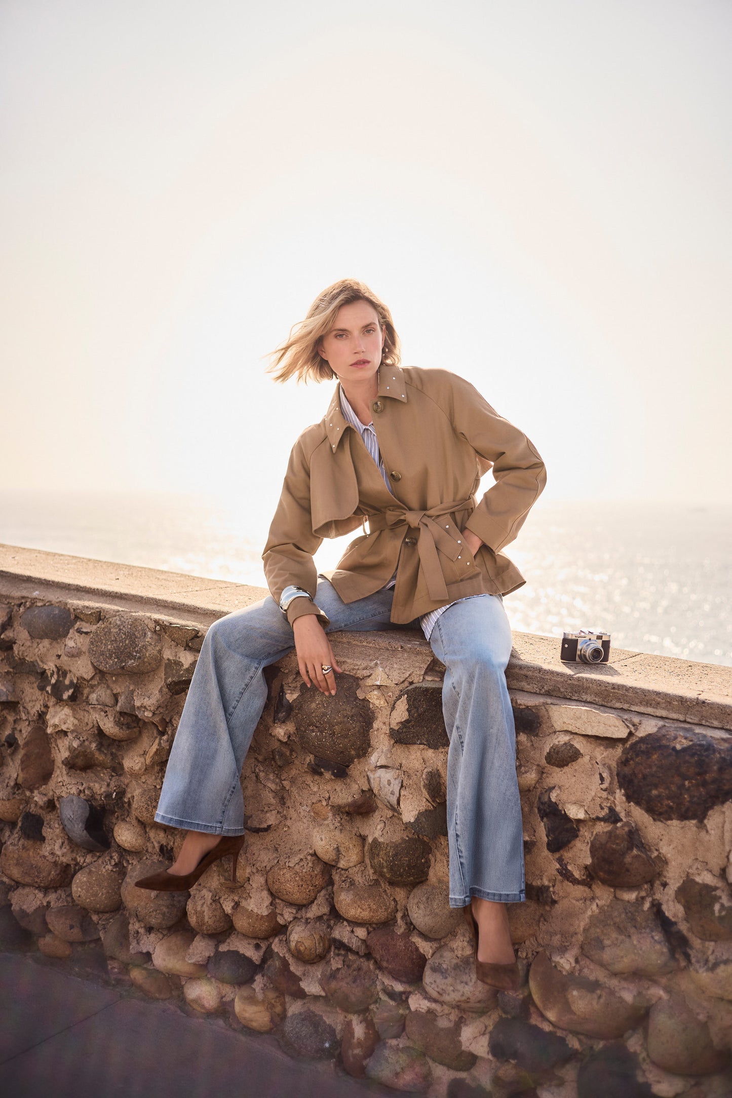 Short Trench with Belt and Rhinestones Detail | Tigers Eye