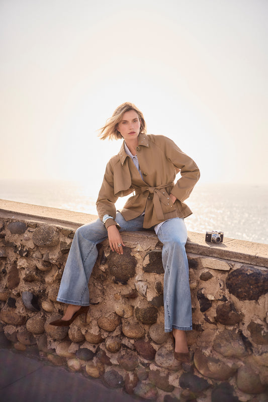 Short Trench with Belt and Rhinestones Detail | Tigers Eye