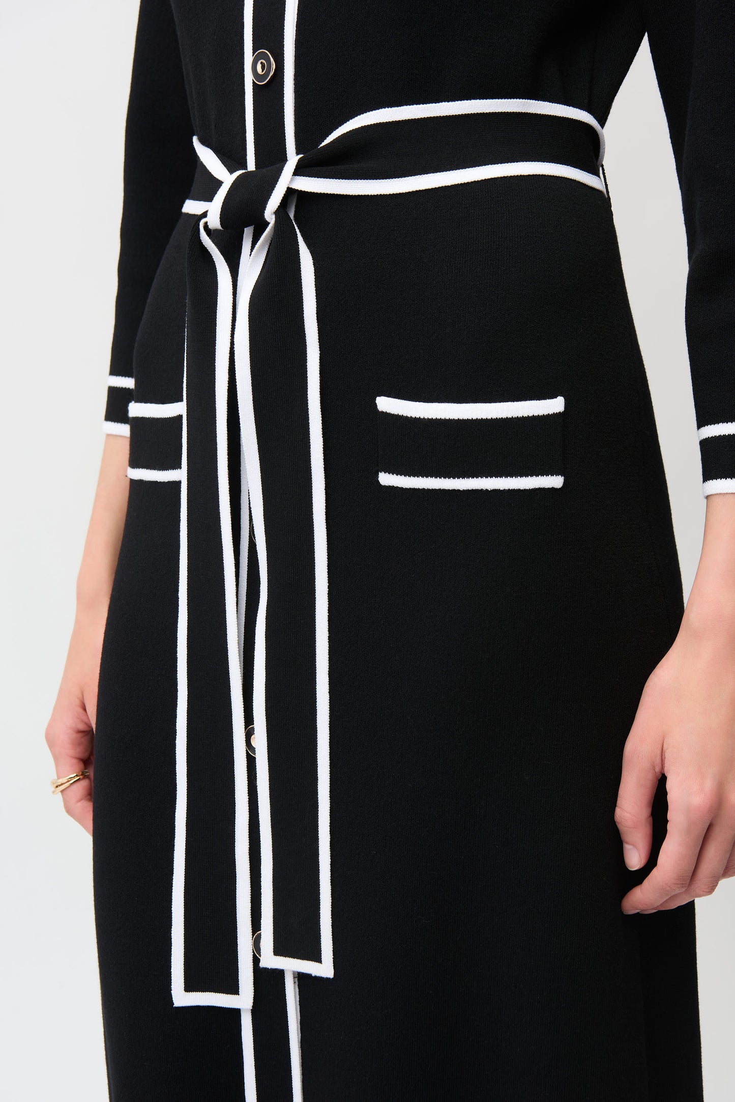 Shirt Dress with Contrast Piping And Sash | Black/Vanilla