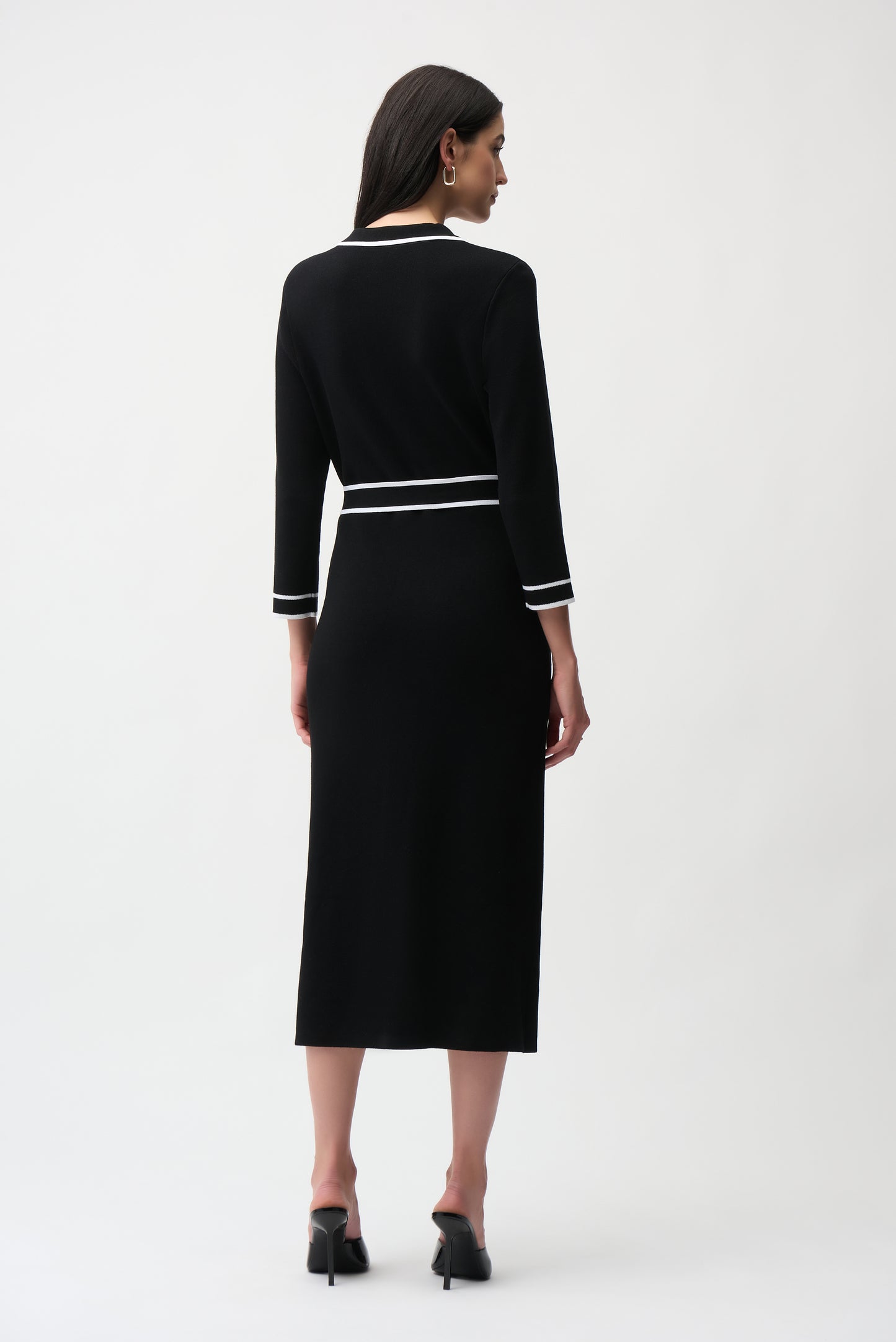 Shirt Dress with Contrast Piping And Sash | Black/Vanilla